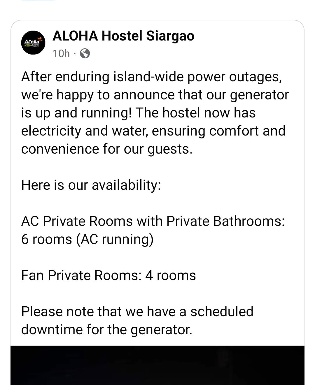 Fan room at Aloha Hostel Siargao